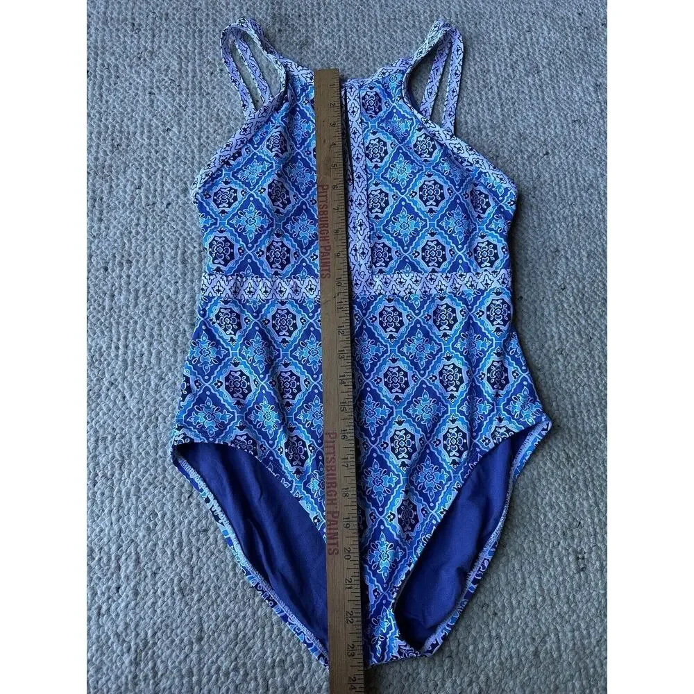 Tommy Bahama Womens Blue Tika Tiles Cutout Halter One-Piece Swimsuit Size 8
